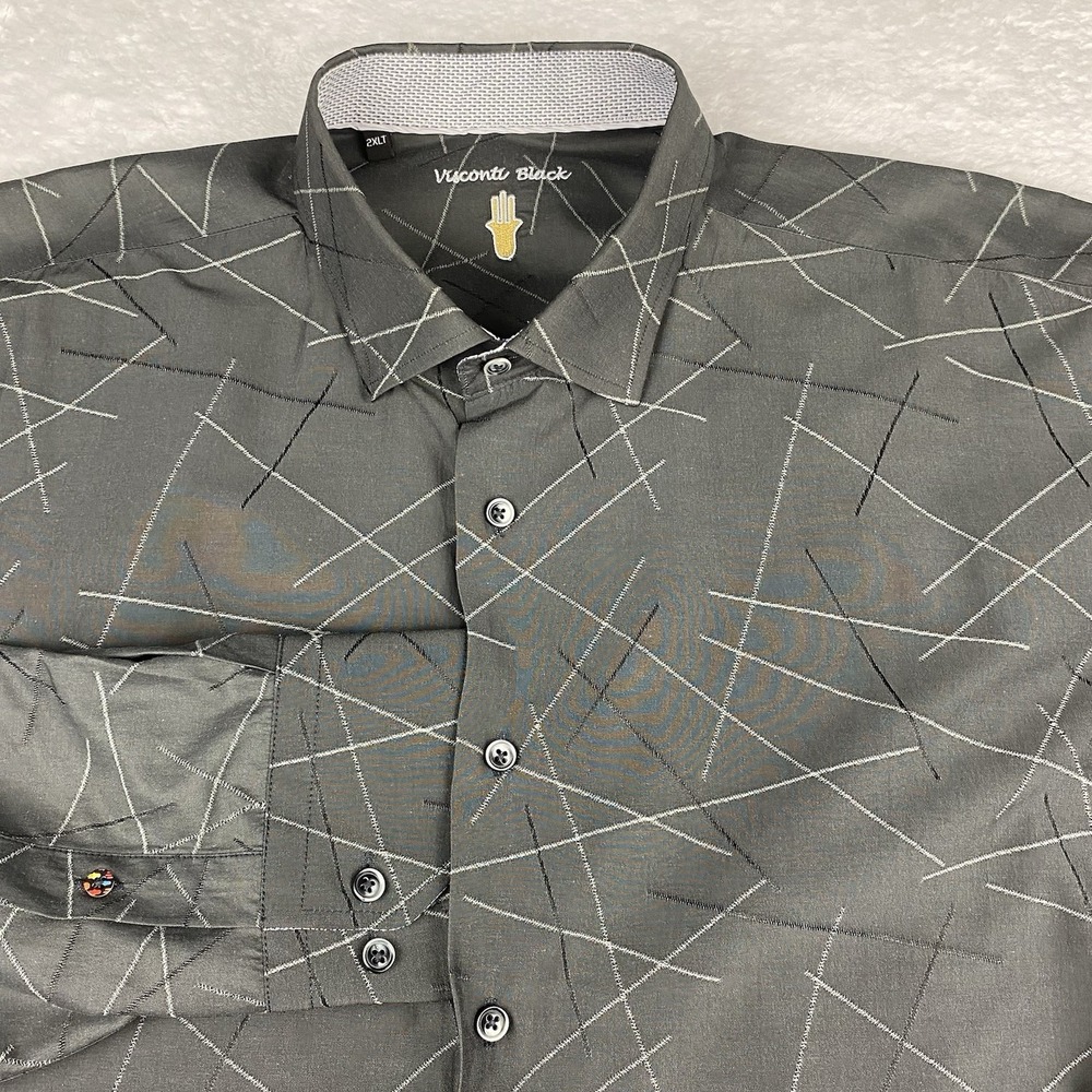 Visconti Black Shirt Mens 2XLT Gray Stitch Pattern Regular Fit Wrinkle Resistant